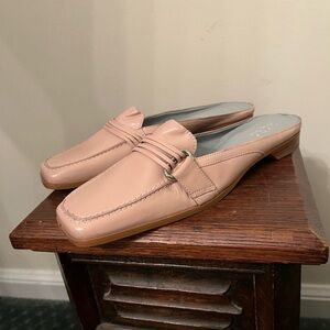 Y2K BCBG Pink Leather Square Toe Slip On Flat Loafers